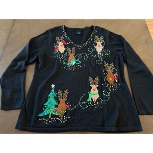 Berek Women's Reindeer Beaded Long‎ Sleeve Shirt Size XL